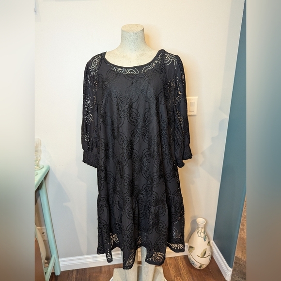 Black Lace Mini Dress 3/4:Sleeve size 24 EU 54 - Picture 14 of 17